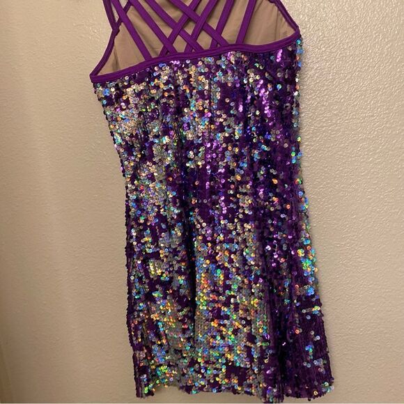 WEISSMAN Dance Costume purple sequin Hologram Sparkle shift Dress D12149 LC/XLC - Picture 3 of 10